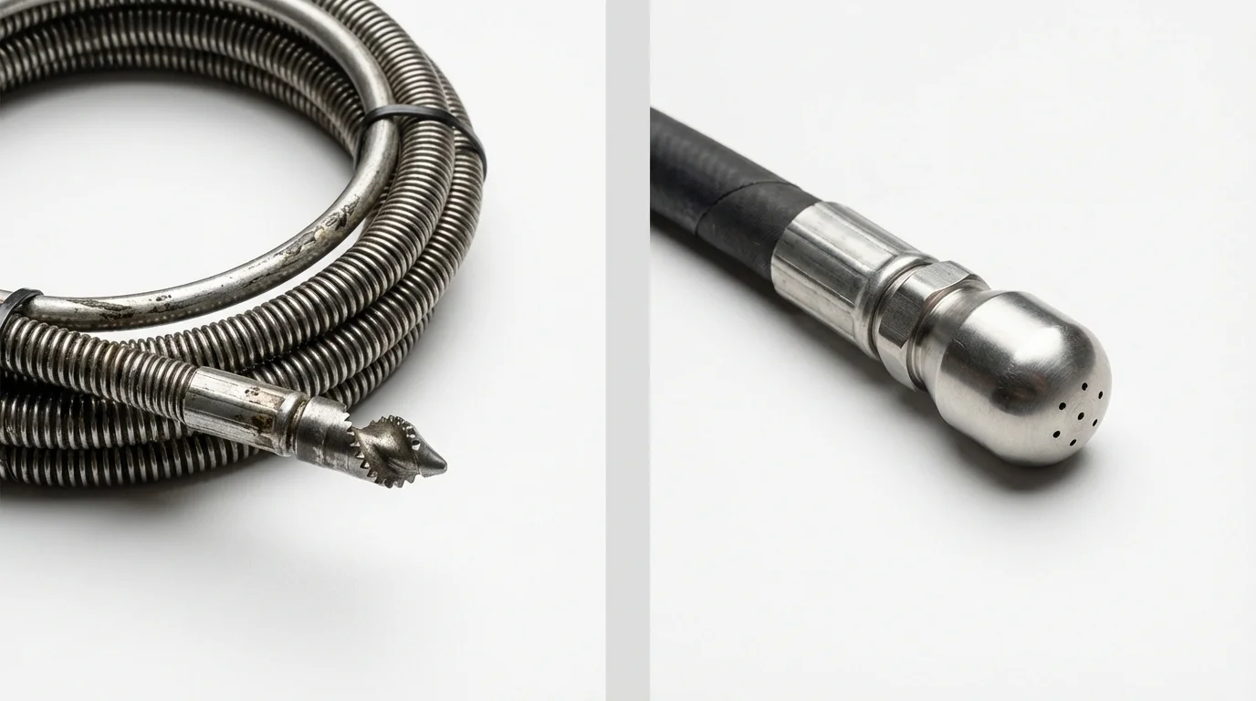 Drain snake cable and hydro jetting nozzle used for drain cleaning in Shawnee, KS